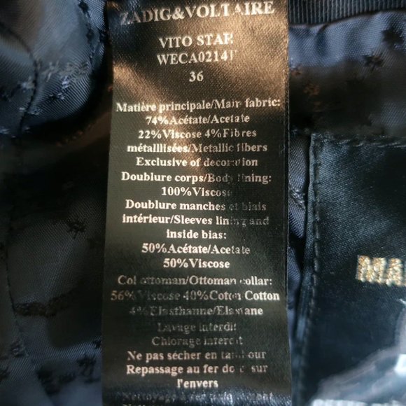 Zadig & Voltaire Vito Stars Blazer Black Size 36 One-Button Jacket - Picture 7 of 8
